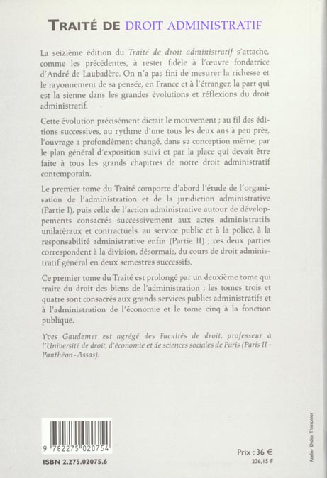 Quatrième de couverture de « ORGANISATION ADMINISTRATIVE - 16EME EDITION - VOL01 »