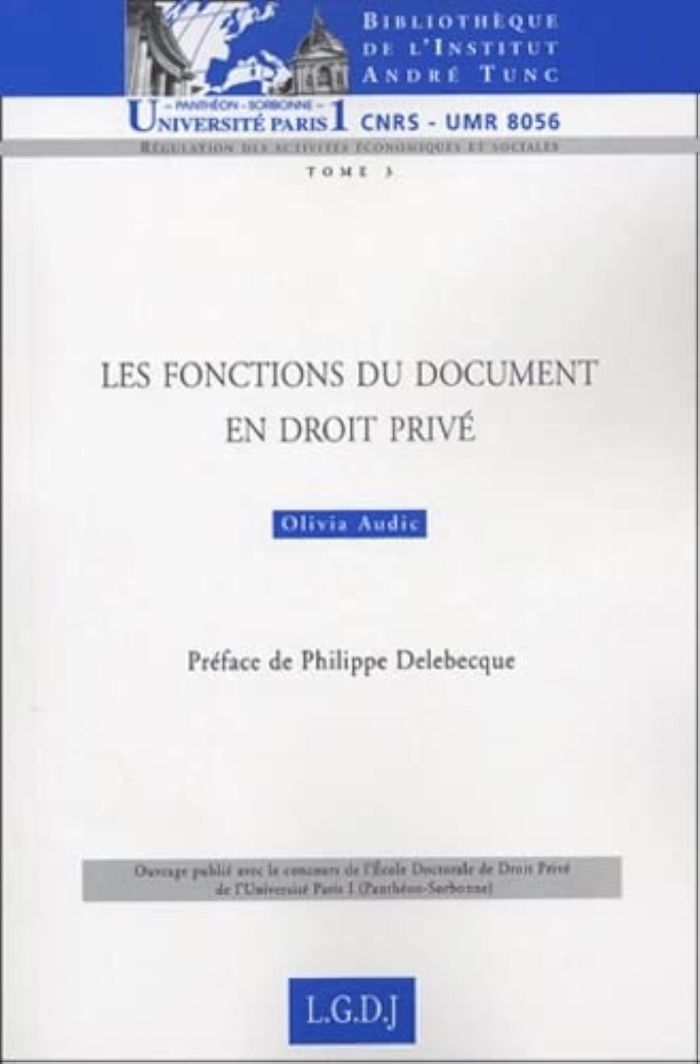 Couverture du livre « LES FONCTIONS DU DOCUMENT EN DROIT PRIVE - VOL03 » de Olivia Audic, librairie Les Contes Infusés à Corte