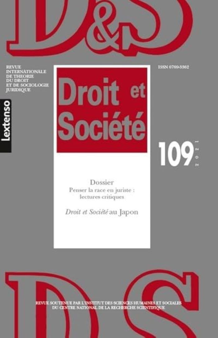 Couverture du livre « DROIT & SOCIETE N 109-2021 - PENSER LA RACE EN JURISTE : LECTURES CRITIQUES - DROIT ET SOCIETE AU JA » de Collectif, librairie Les Contes Infusés à Corte