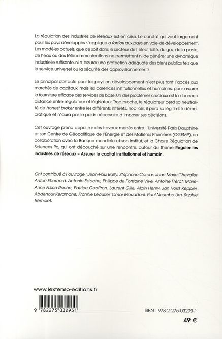 Quatrième de couverture de « ECONOMIE ET DROIT DE LA REGULATION DES INFRASTRUCTURES - PERSPECTIVES DES PAYS EN VOIE DE DEVELOPPEM »