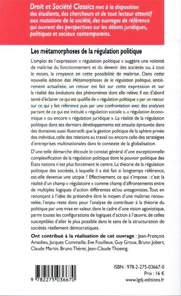 Quatrième de couverture de « LES METAMORPHOSES DE LA REGULATION POLITIQUE »