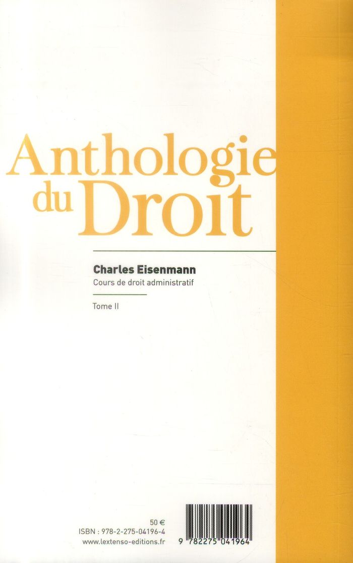 Quatrième de couverture de « COURS DE DROIT ADMINISTRATIF TOME 2 - VOL02 »