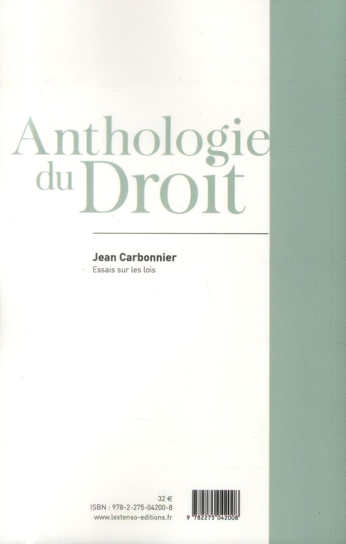 Quatrième de couverture de « ESSAIS SUR LES LOIS »