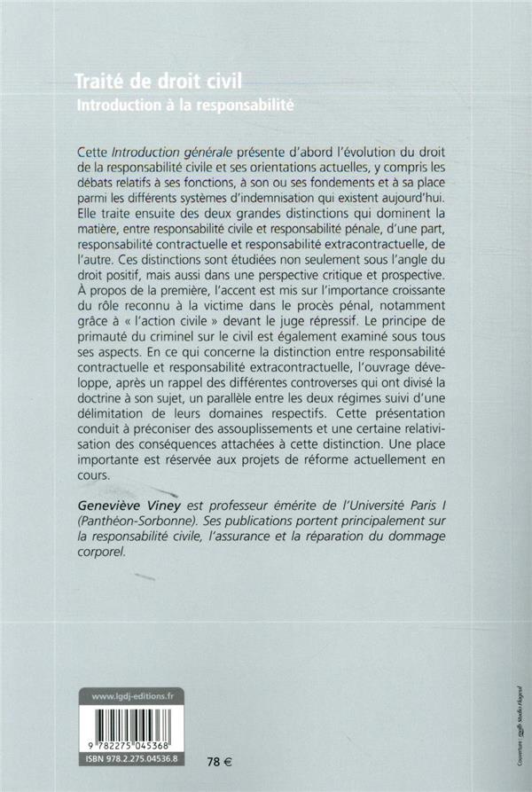 Quatrième de couverture de « INTRODUCTION A LA RESPONSABILITE »