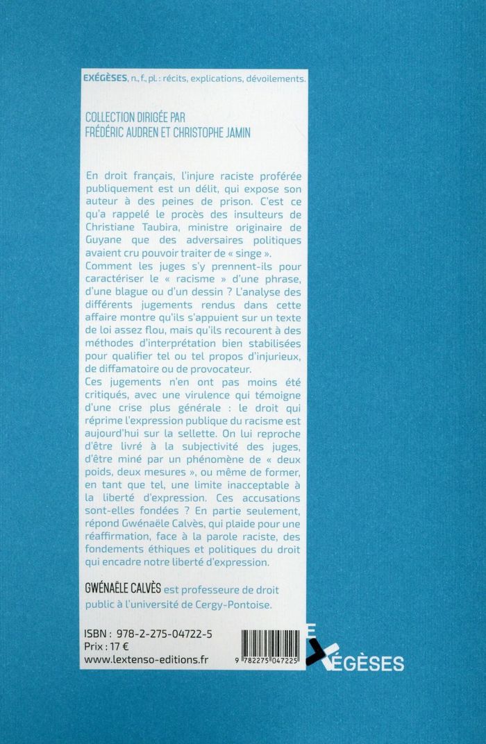 Quatrième de couverture de « ENVOYER LES RACISTES EN PRISON ? - LE PROCES DES INSULTEURS DE CHRISTIANE TAUBIRA »