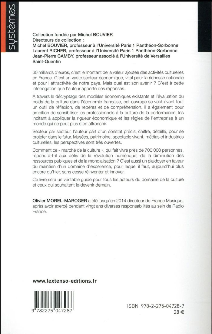 Quatrième de couverture de « L'ECONOMIE DE LA CULTURE »