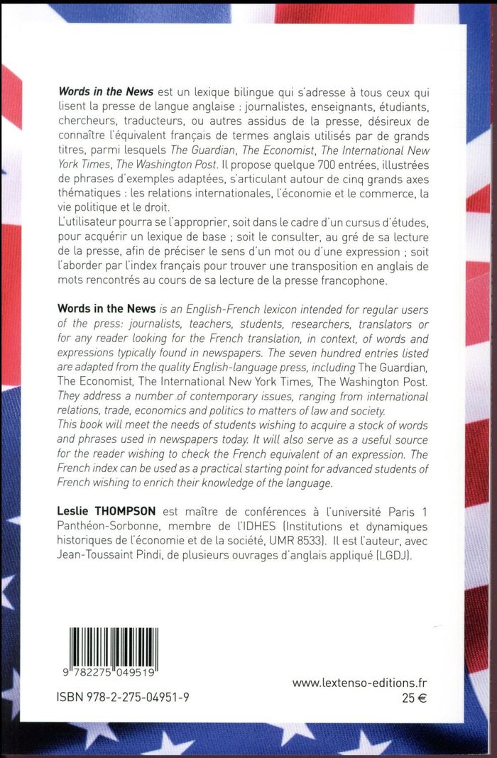 Quatrième de couverture de « WORDS IN THE NEWS - LES MOTS DE LA PRESSE ANGLAISE ET AMERICAINE. LEXIQUE ANGLAIS-FRANCAIS »