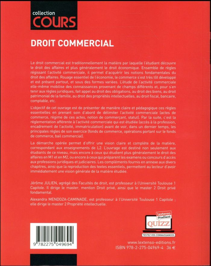 Quatrième de couverture de « DROIT COMMERCIAL 3EME EDITION »
