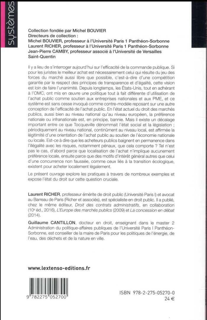 Quatrième de couverture de « ACHAT PUBLIC ET ECONOMIE DES TERRITOIRES »
