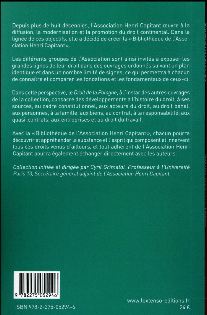 Quatrième de couverture de « DROIT DE LA POLOGNE »
