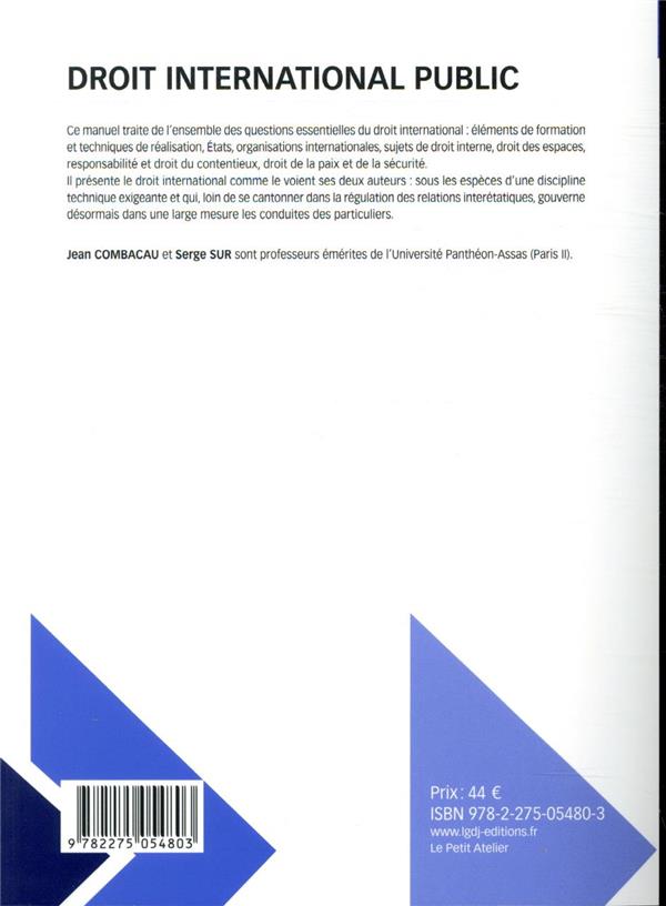 Quatrième de couverture de « DROIT INTERNATIONAL PUBLIC »