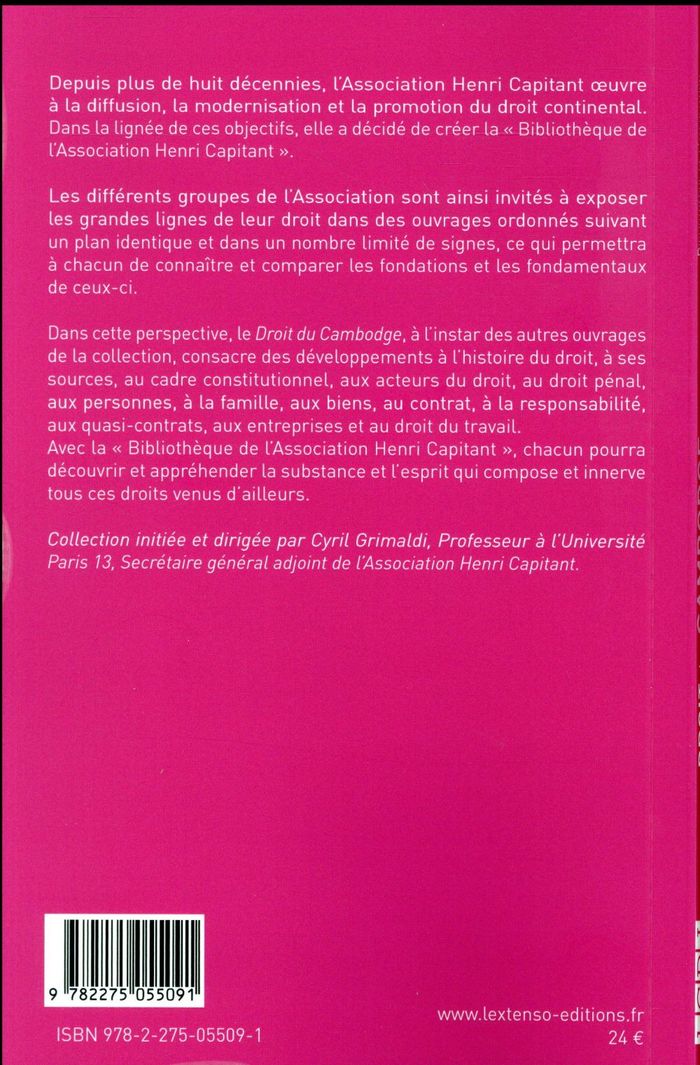 Quatrième de couverture de « DROIT DU CAMBODGE »