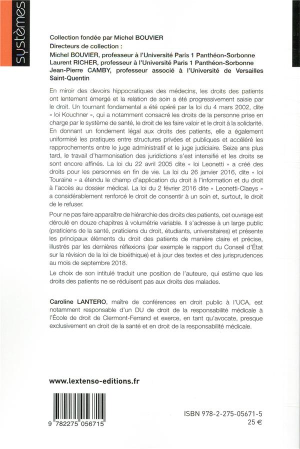 Quatrième de couverture de « LES DROITS DES PATIENTS »
