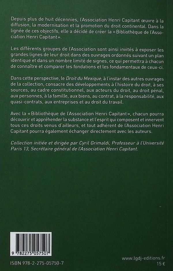 Quatrième de couverture de « DROIT DU MEXIQUE »