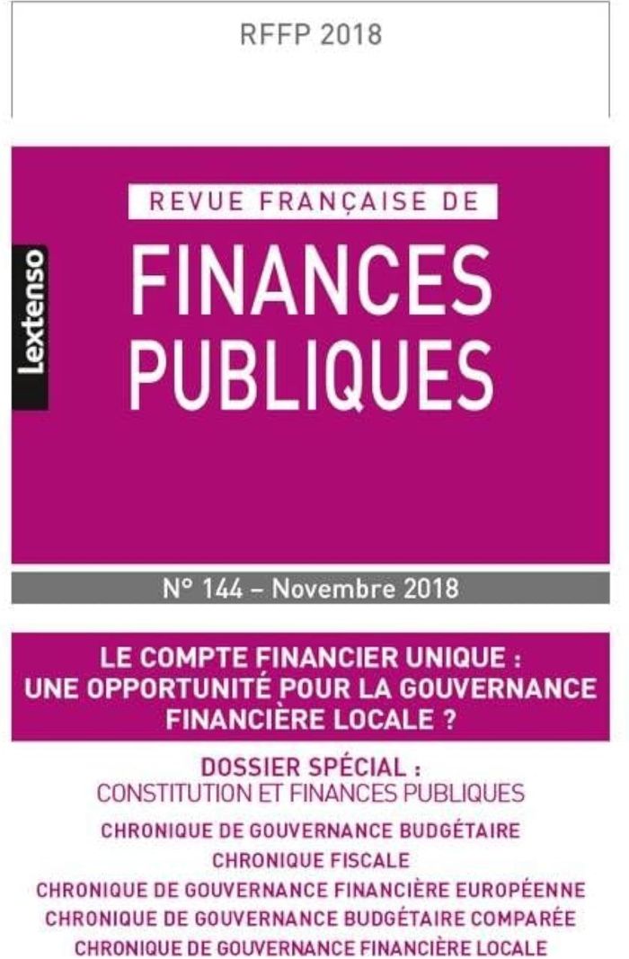 Couverture du livre « REVUE FRANCAISE DE FINANCES PUBLIQUES N 144-NOVEMBRE 2018 » de Collectif, librairie Les Contes Infusés à Corte
