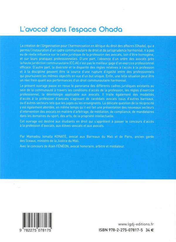 Quatrième de couverture de « L'AVOCAT DANS L'ESPACE OHADA »