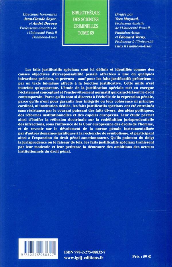 Quatrième de couverture de « LES FAITS JUSTIFICATIFS SPECIAUX - TOME 69 »