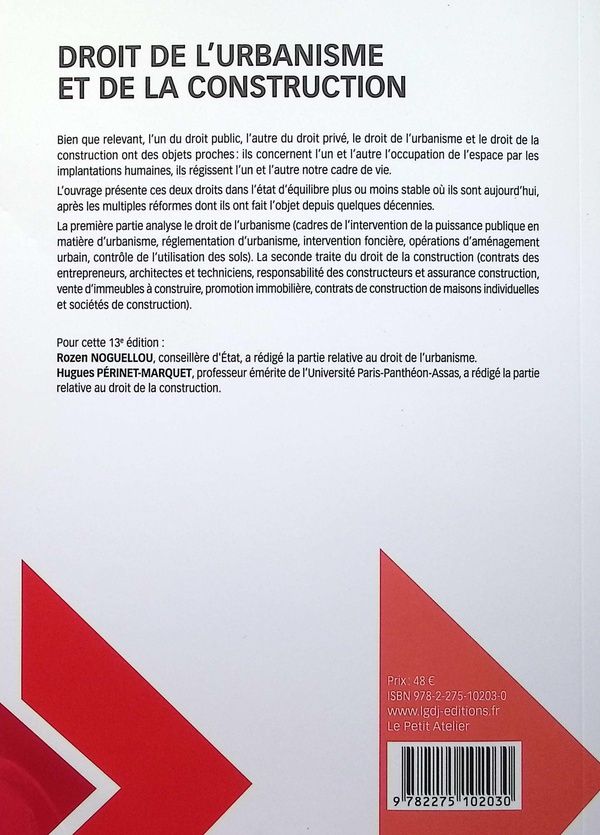 Quatrième de couverture de « Droit de l'urbanisme et de la construction »
