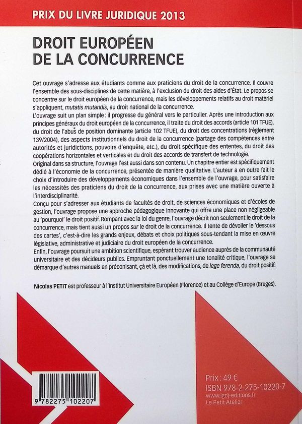 Quatrième de couverture de « DROIT EUROPEEN DE LA CONCURRENCE »