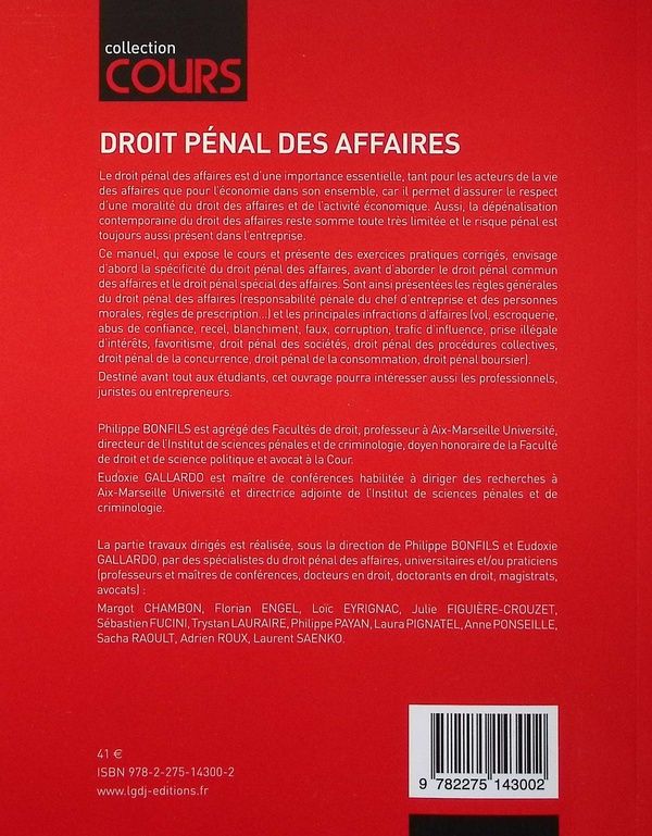 Quatrième de couverture de « Droit pénal des affaires : cours & travaux dirigés »