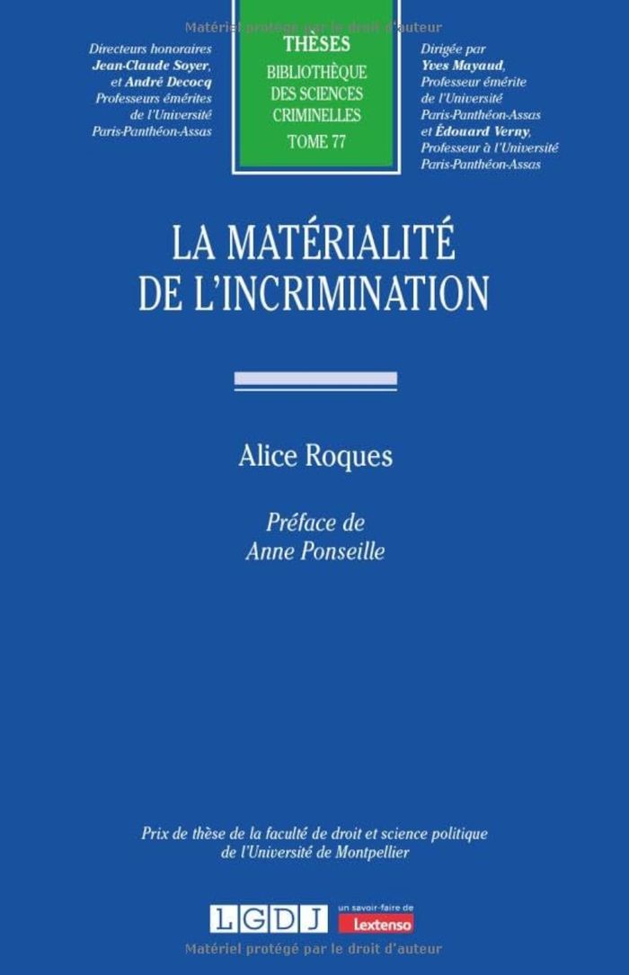 Couverture du livre « La matérialité de l'incrimination », librairie Les Contes Infusés à Corte