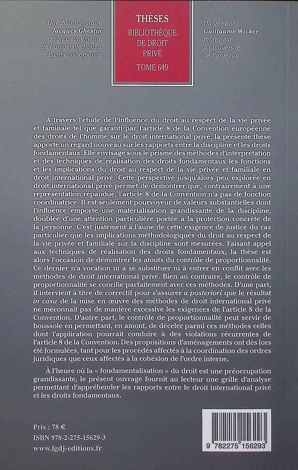 Quatrième de couverture de « Le droit international privé à l'épreuve du droit au respect de la vie privée et familiale »