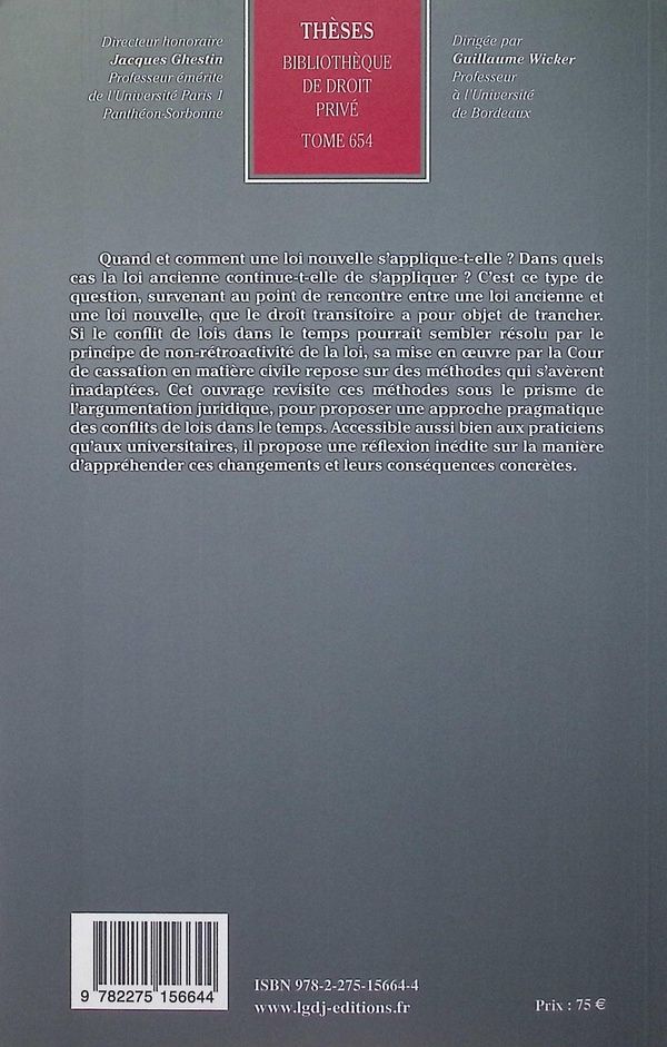 Quatrième de couverture de « Méthodes du droit transitoire en matière civile »