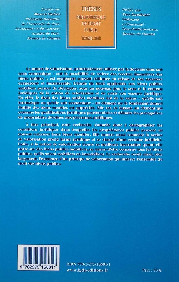 Quatrième de couverture de « La valorisation des biens publics mobiliers »