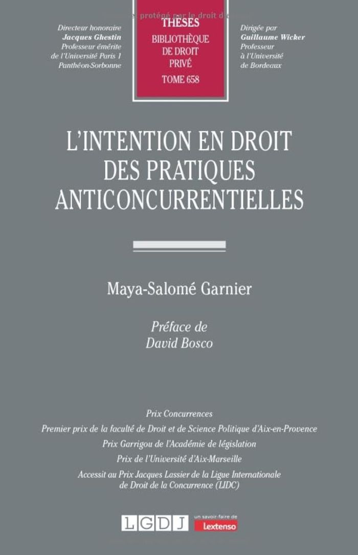 Couverture du livre « L'intention en droit des pratiques anticoncurrentielles » de Maya-Salomé Garnier, librairie Les Contes Infusés à Corte