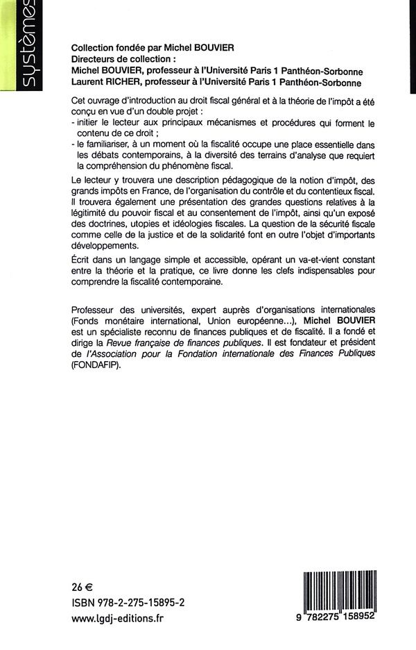 Quatrième de couverture de « Introduction au droit fiscal général et à la théorie de l'impôt »