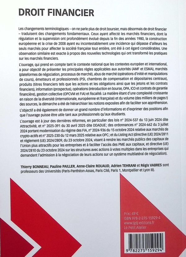 Quatrième de couverture de « Droit financier »