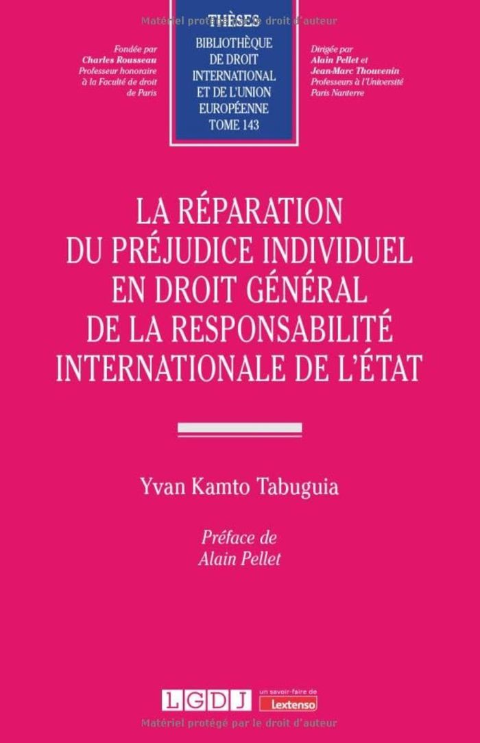 Couverture du livre « La réparation du préjudice individuel en droit général de la responsabilité internationale de l'État » de Yvan Kamto Tabuguia, librairie Les Contes Infusés à Corte
