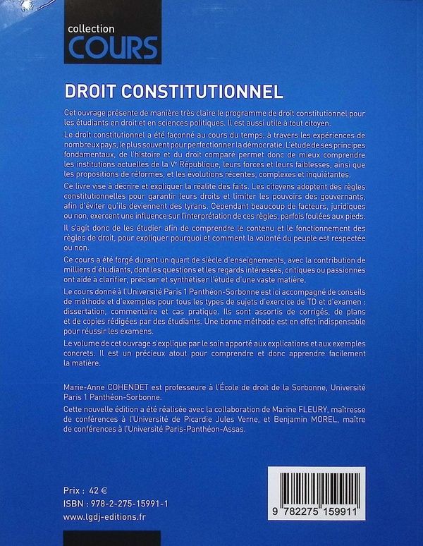 Quatrième de couverture de « Droit constitutionnel : conseils de méthodes, sujets d'examens et exercices corrigés »