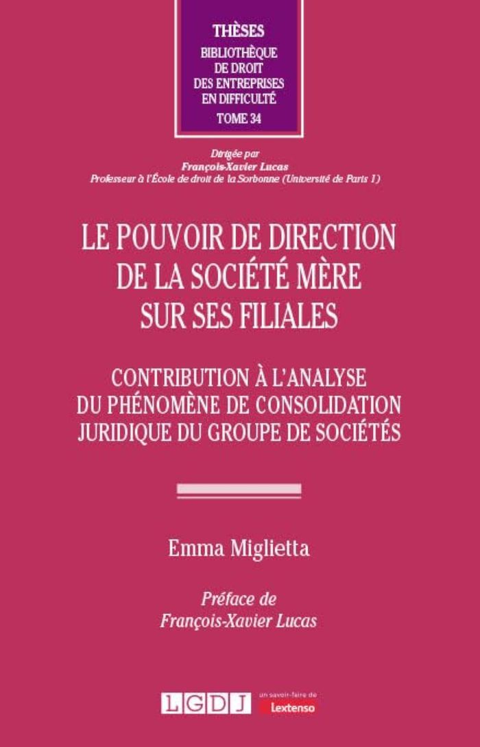 Couverture du livre « Le pouvoir de direction de la société mère sur ses filiales : contribution à l'analyse du phénomène de consolidation juridique du groupe de sociétés » de Emma Miglietta, librairie Les Contes Infusés à Corte