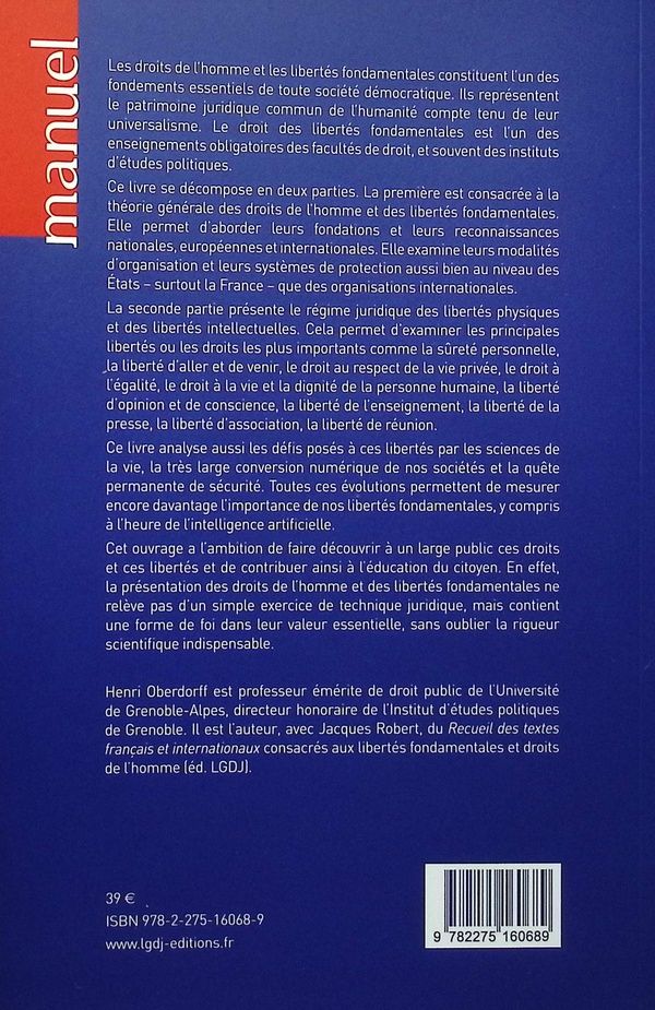 Quatrième de couverture de « Droits de l'homme et libertés fondamentales »