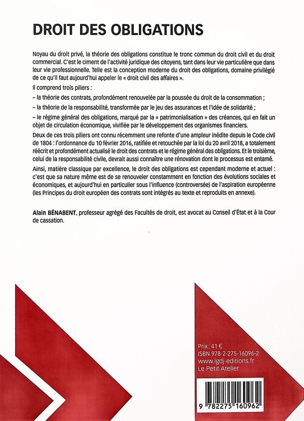 Quatrième de couverture de « Droit des obligations »