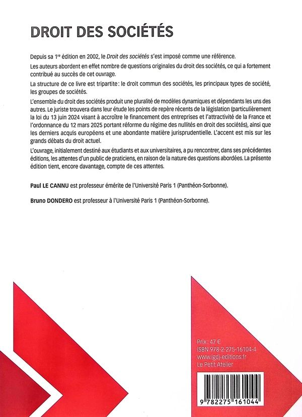 Quatrième de couverture de « Droit des sociétés »