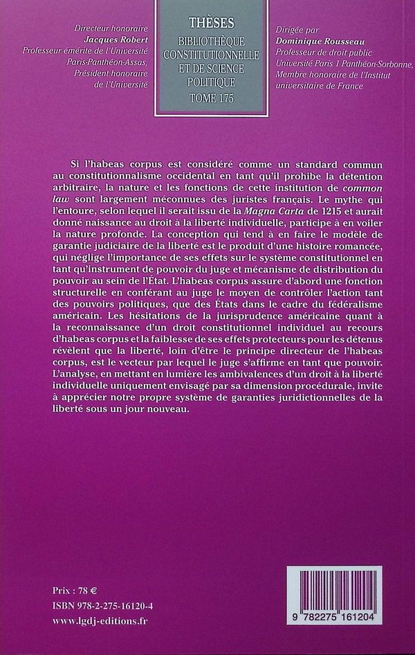 Quatrième de couverture de « L'habeas corpus »