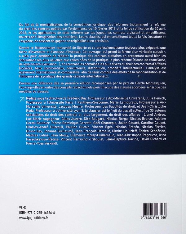 Quatrième de couverture de « Les principales clauses des contrats d'affaires »