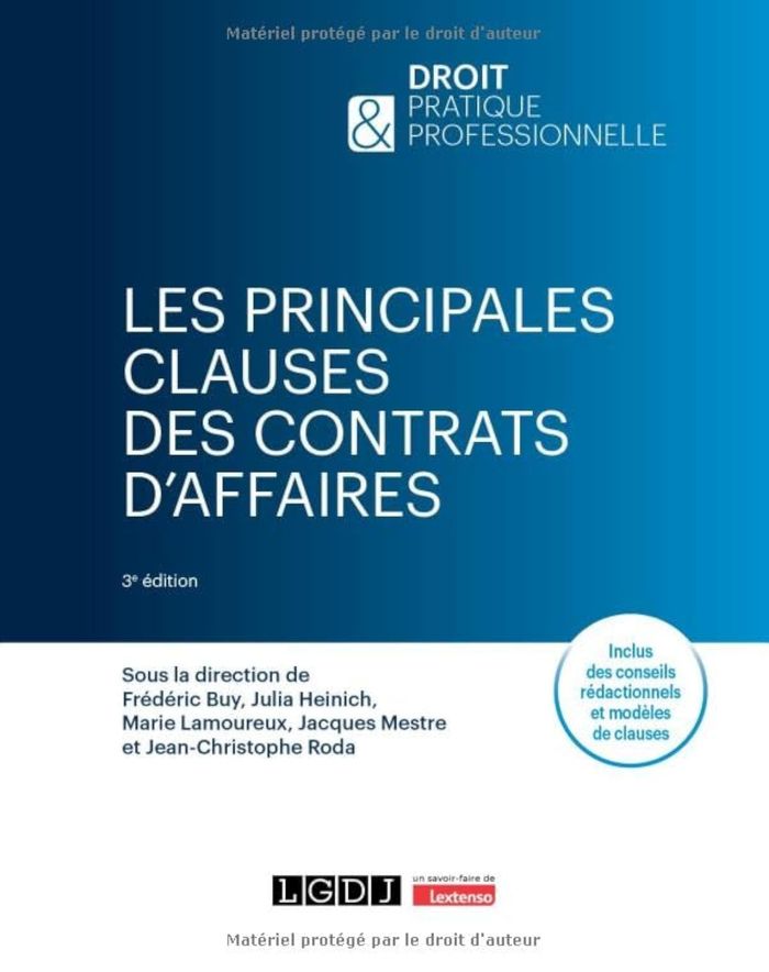 Couverture du livre « Les principales clauses des contrats d'affaires » de Frédéric Buy, librairie Les Contes Infusés à Corte