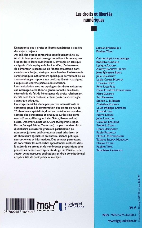 Quatrième de couverture de « Les droits et libertés numériques : nouvelle catégorie ou nouvelle génération de droits fondamentaux ? »