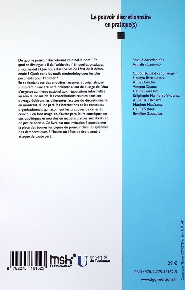 Quatrième de couverture de « Le pouvoir discrétionnaire en pratique(s) »