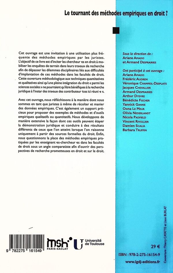 Quatrième de couverture de « Le tournant des méthodes empiriques en droit ? »
