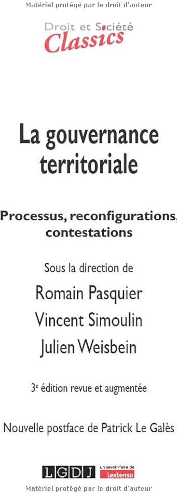 Couverture du livre « La gouvernance territoriale : processus, reconfigurations, contestations » de Romain Pasquier, librairie Les Contes Infusés à Corte