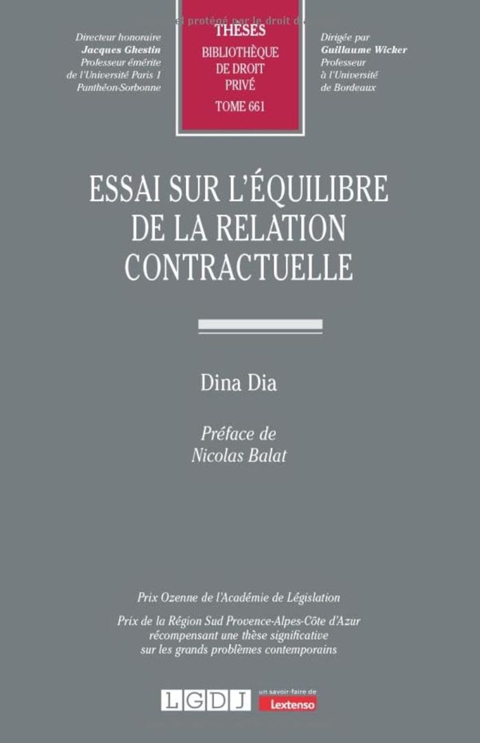 Couverture du livre « Essai sur l équilibre de la relation contractuelle » de Dina Dia, librairie Les Contes Infusés à Corte