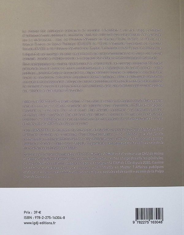 Quatrième de couverture de « Questions sanitaires et sociales »