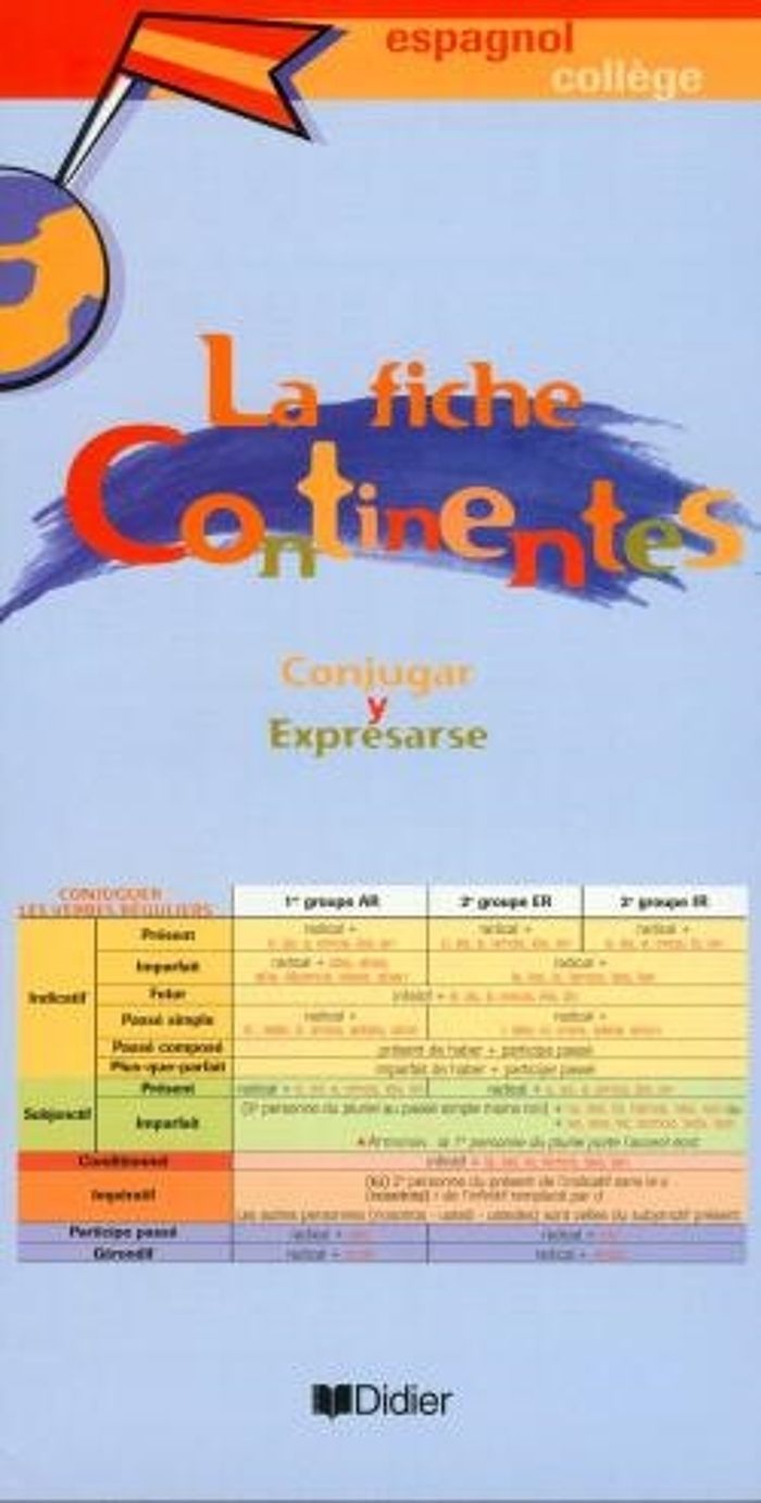 Couverture du livre « CONTINENTES COLLEGE LV2 -FICHES MEMENTO DE REVISIONS - CONTINENTES COLLEGE 1RE ET 2E ANNEE LV2 FICHE » de Cerda/sauzet Beillas, librairie Les Contes Infusés à Corte
