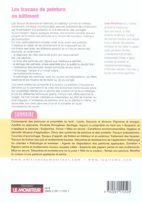 Quatrième de couverture de « LES TRAVAUX DE PEINTURE EN BATIMENT »