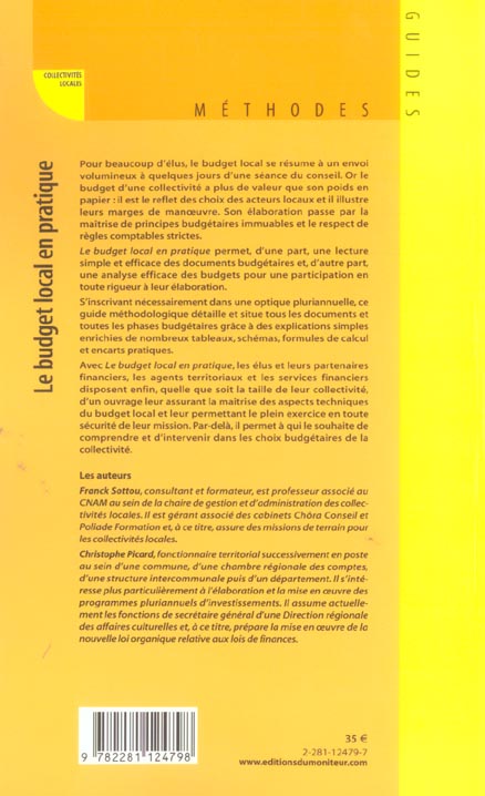 Quatrième de couverture de « LE BUDGET LOCAL EN PRATIQUE »