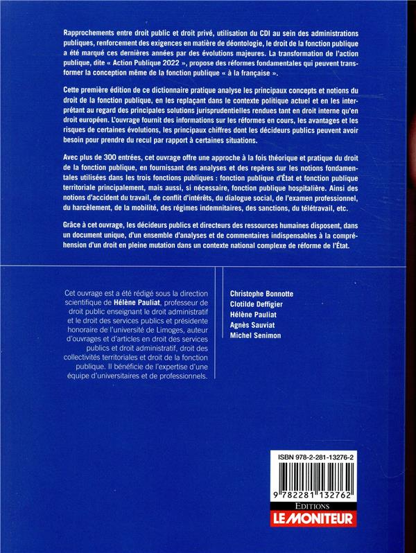Quatrième de couverture de « DICTIONNAIRE DE LA FONCTION PUBLIQUE D'ETAT ET TERRITORIALE - DICTIONNAIRE PRATIQUE »